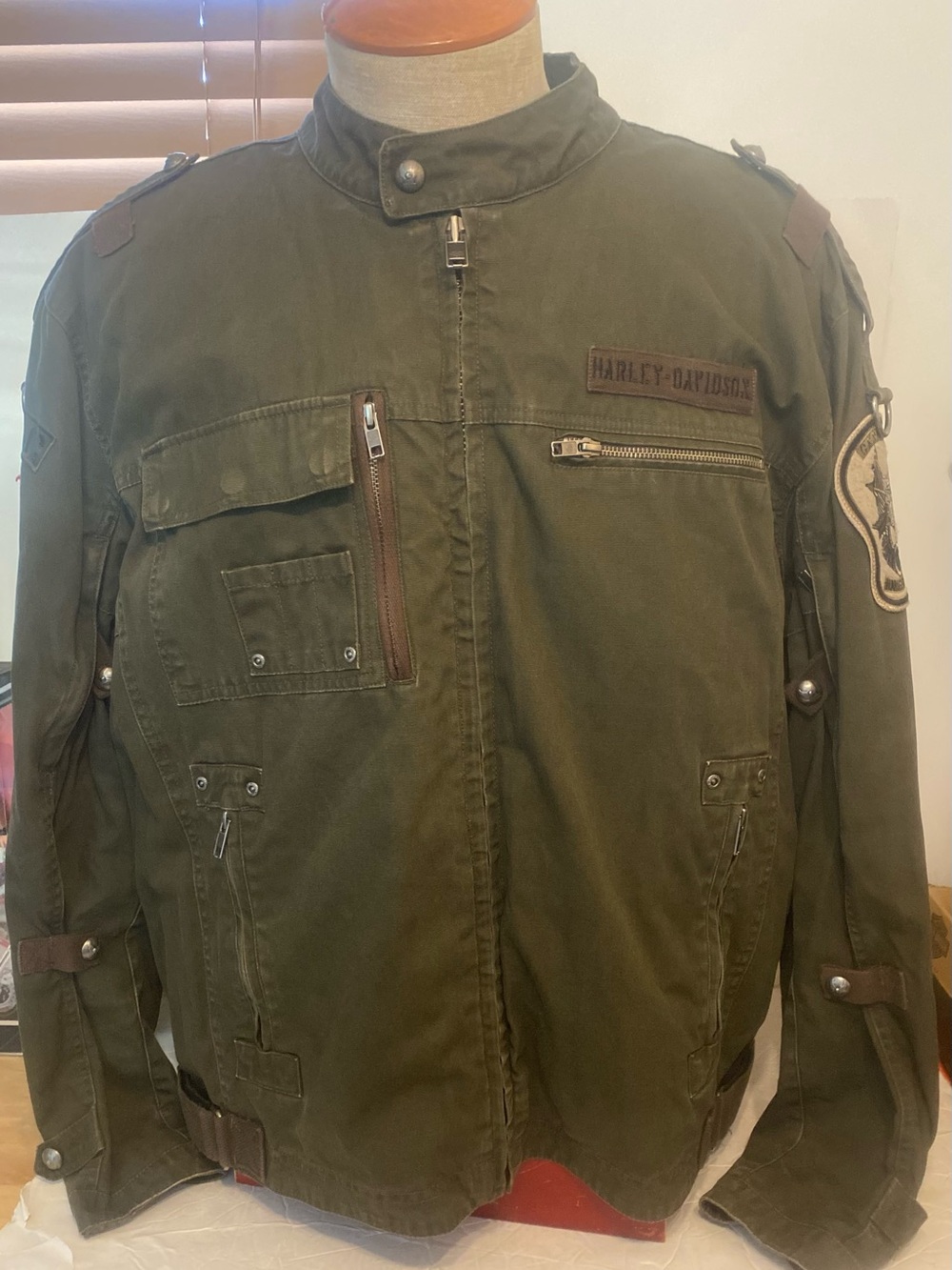 Harley Davidson Mens XL Canvas Military Style Jacket With Removable Vest